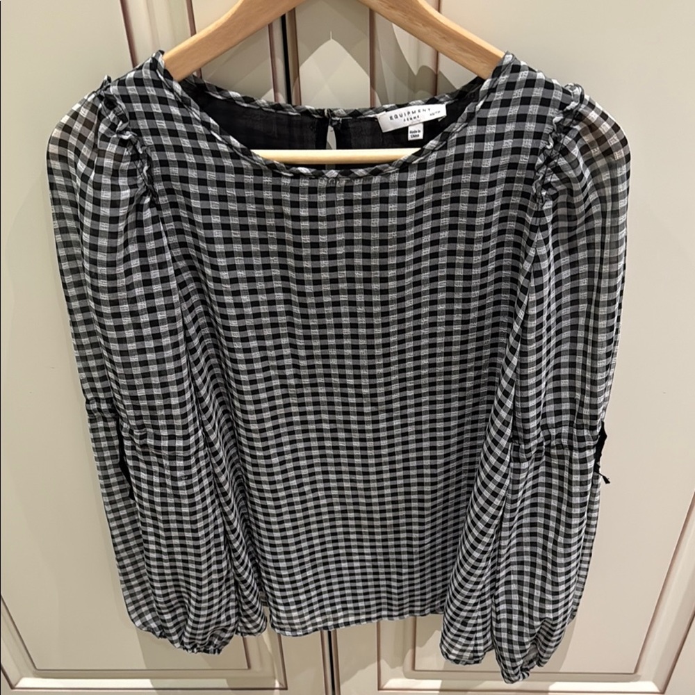 Equipment Black and White Puff Sleeve Blouse